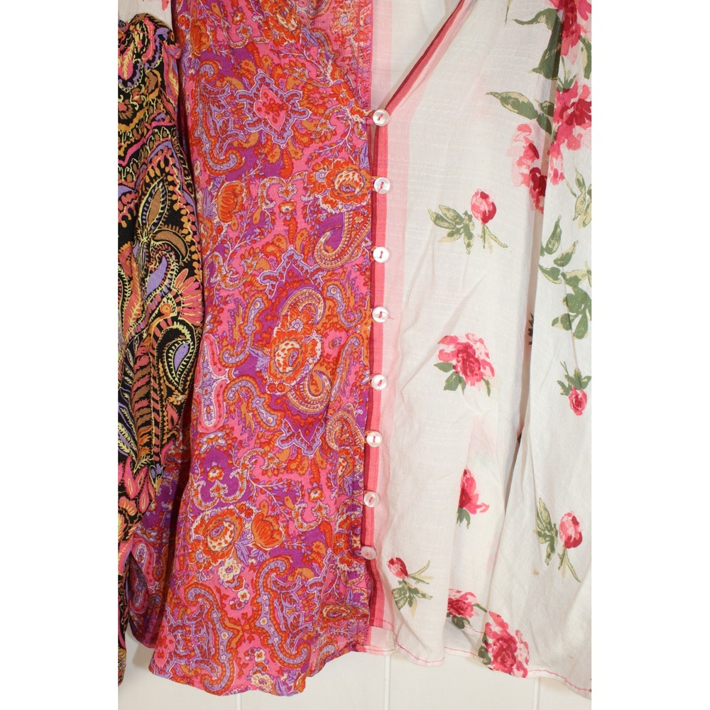 Free People Gemini Blouse in Pink Floral V Neck Buttondown Ruched Cuffs Size XS - Picture 5 of 11